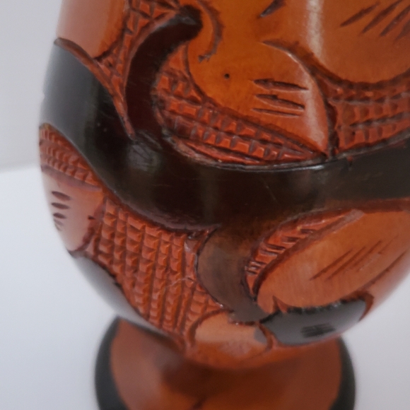 Hand Carved Wood Vase Tribal Native Folk Art Floral Design 9" Tall - Picture 3 of 8